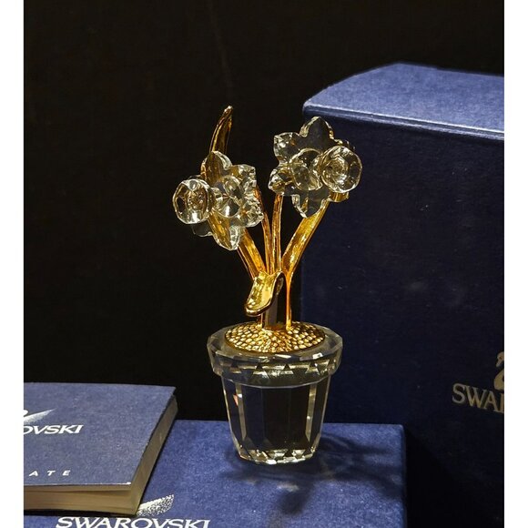 Swarovski Crystal Daffodil Flower Figurine With Gold-Plated Stems & Faceted Pot - Picture 1 of 7